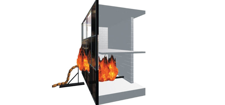 Fire test in building facade