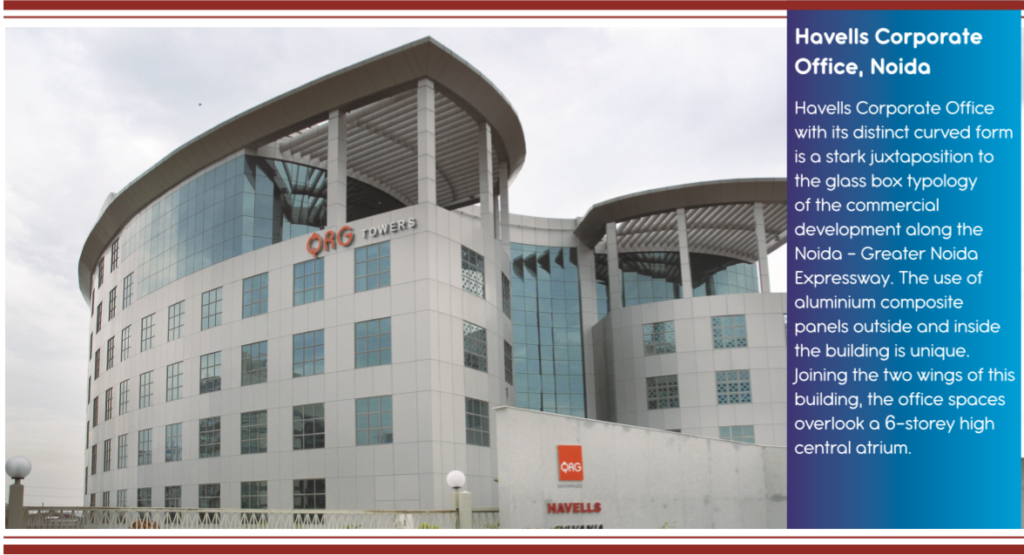 building facade design of Havells Corporate Office, Nodia