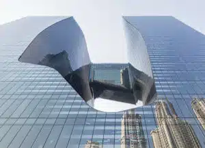 At the Upper End of the Building, at a height of 71m, the Towers are connected via a 38 m-long Sky Bridge