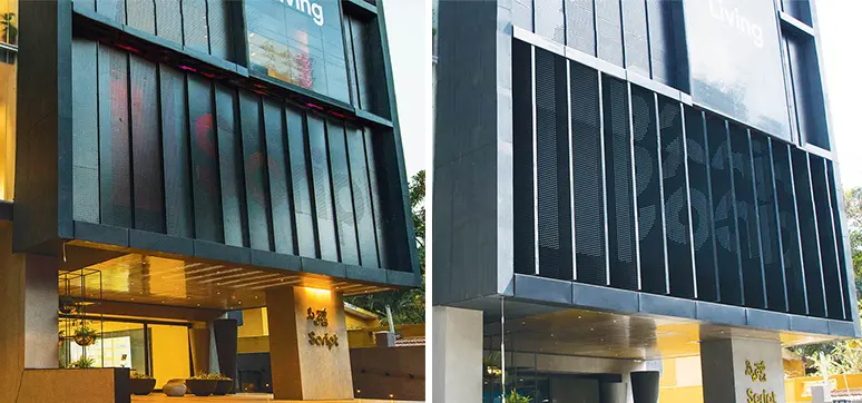 28 kinetic louvers, made of 10mm thick aluminium panels – in closed and open position