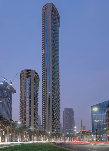 High rise facade design at Burj Vista Towers, Downtown Dubai