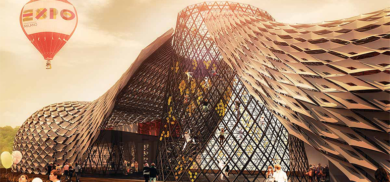 UK Pavilion with pinecone inspired façade