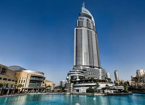 Hotel address Down Town: products from SchlegelGiesse like curtain wall products, friction stay arm, locking points, handle for façade and restrictor arm are installed (Source emaar properties projects, Consultant Dutco Contracting)