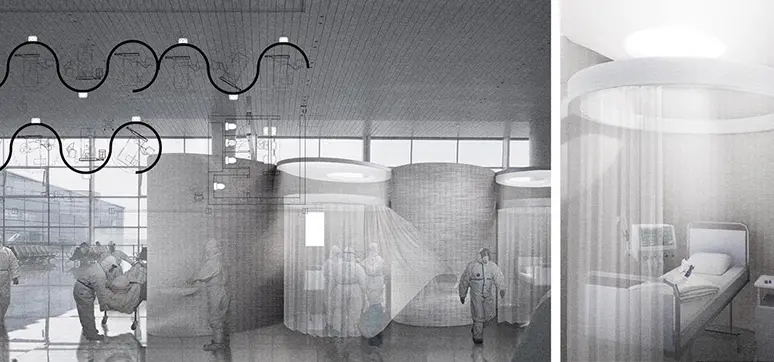 German studio Opposite Office proposes plan to convert unfinished airport into a ‘super hospital’ in Berlin airport