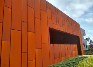 Weathered steel façades and stonecrete exteriors