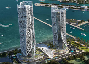 curvilinear cladding at Rosewood Towers, Lusail, Doha