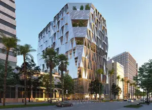 Almaden Tower, San Jose, California — Outdoor meeting spaces and vegetation contribute to a dramatic effect and healthier air. - Knight Frank India