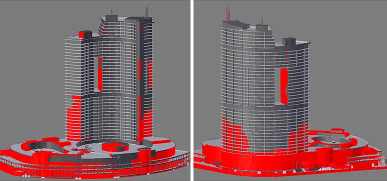 Areas that would be under-designed if the design is based on negative pressures calculated via ECP 201-2012