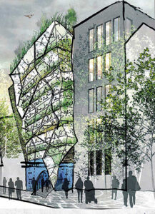Green façade of proposed Edible Hotel, London, Dexter Moren, Architects