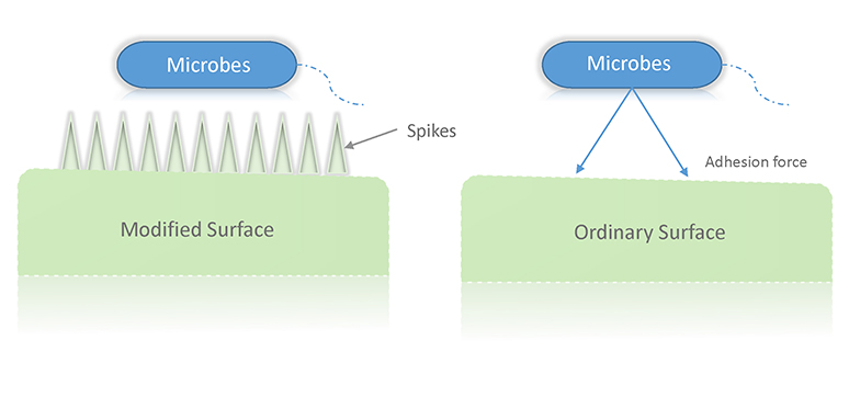 Figure 3: Modifying surfaces to prevent microbes’ attachment