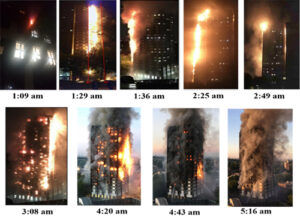 Rapid façade fire spread in Grenfell Tower accident 2017 