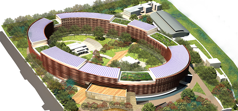 green roofing and solid façade at DPI Campus by Creative Group, Delhi