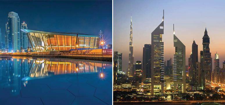 Landscape Lighting at Dubai Opera House, Dubai and Emirates Towers, Dubai