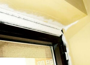 Example of excessive interior frost formation due to excessive air infiltration at a window/curtain wall interface