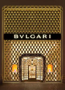 Building Façade Exterior view of doubleheight entrance of the Bulgari 5th Ave store 