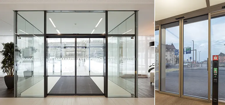 Automatic sliding door at entrance