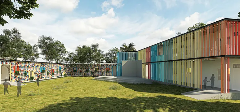 Cost-effective façade made out of Ferro cement blocks for a school