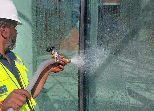 Image 2: Onsite water hose testing as per AAMA 501.2 standards