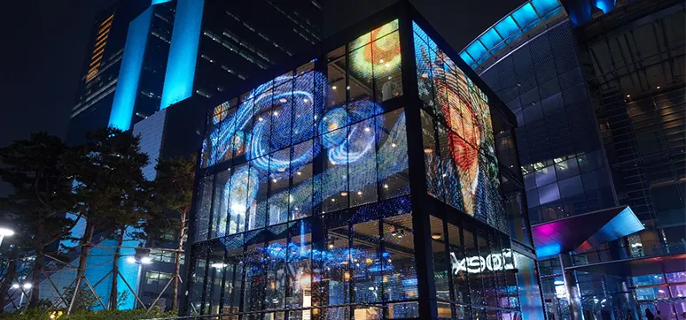 GLAAM LED glass used in a semi-permanent event structure in Seoul