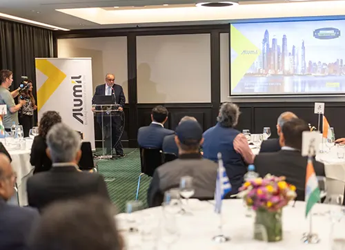 George Mylonas, President & CEO, Alumil Group addresses a delegation of Indian developers