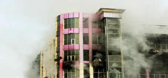 Burning Shopping Center Mall With Smoke