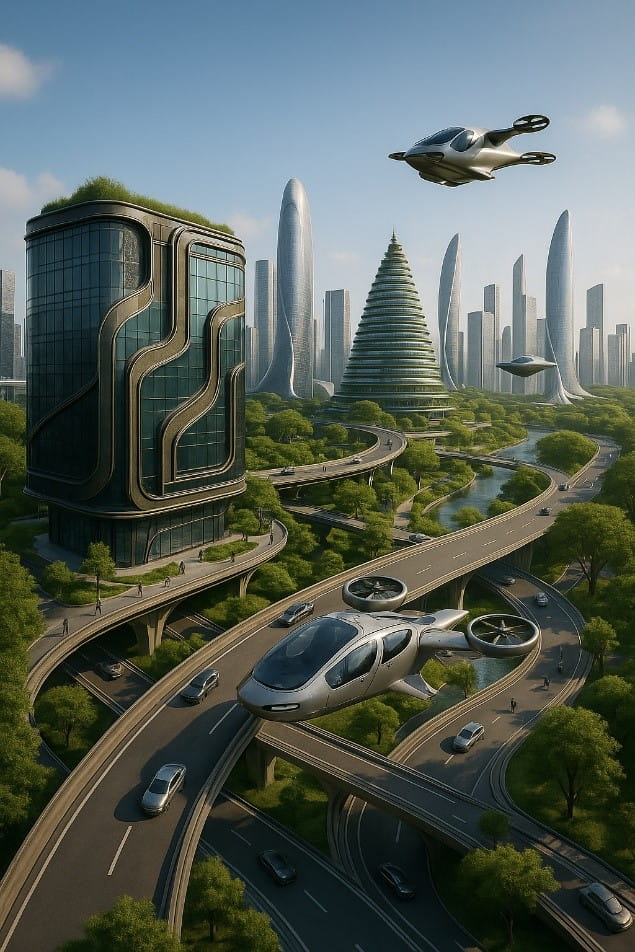 Concept AI Rendering Of A Futuristic Net-Zero Smart Building With A High-Tech Façade. Future-Forward Façades Integrated With Renewable Energy And Smart Sensors. Image Courtesy NORR Group