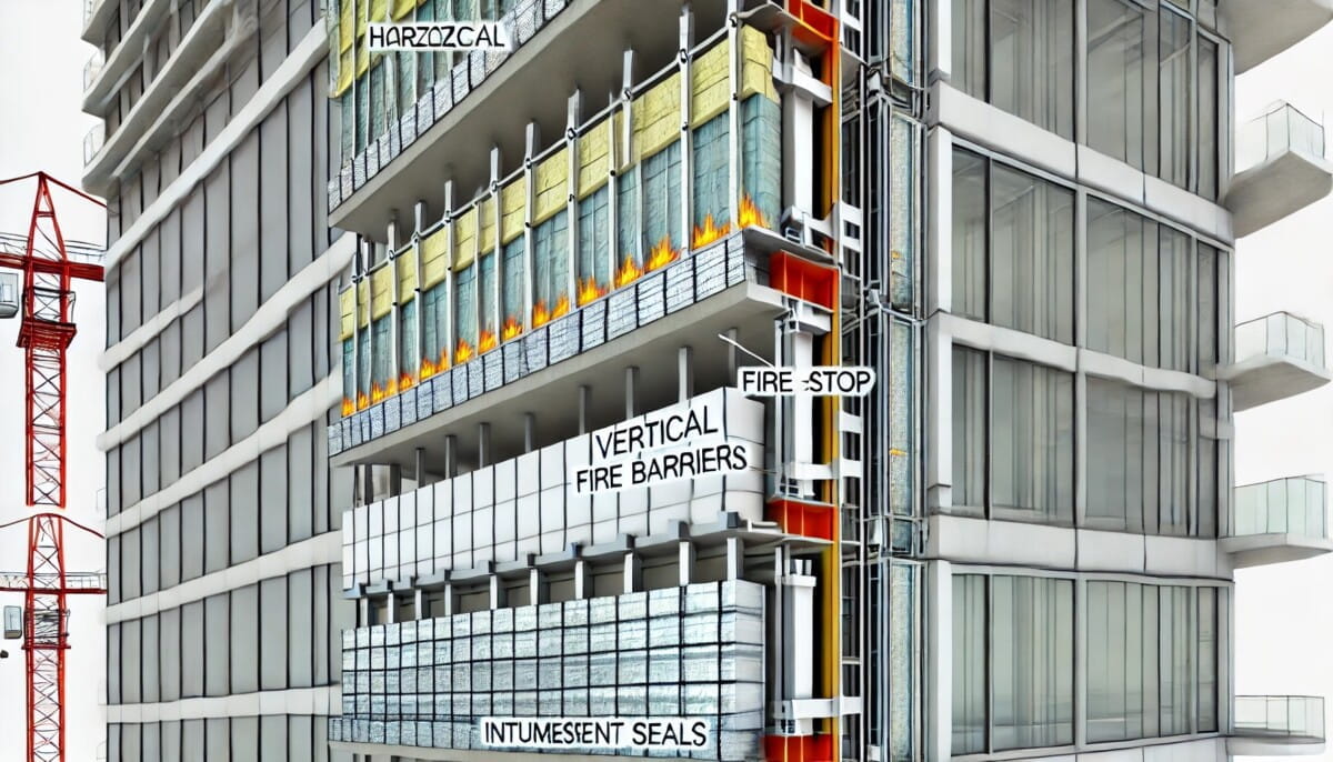 Cross-section view showcasing the integration of advanced thermal insulation layers within the facade system, enhancing energy efficiency and building safety.