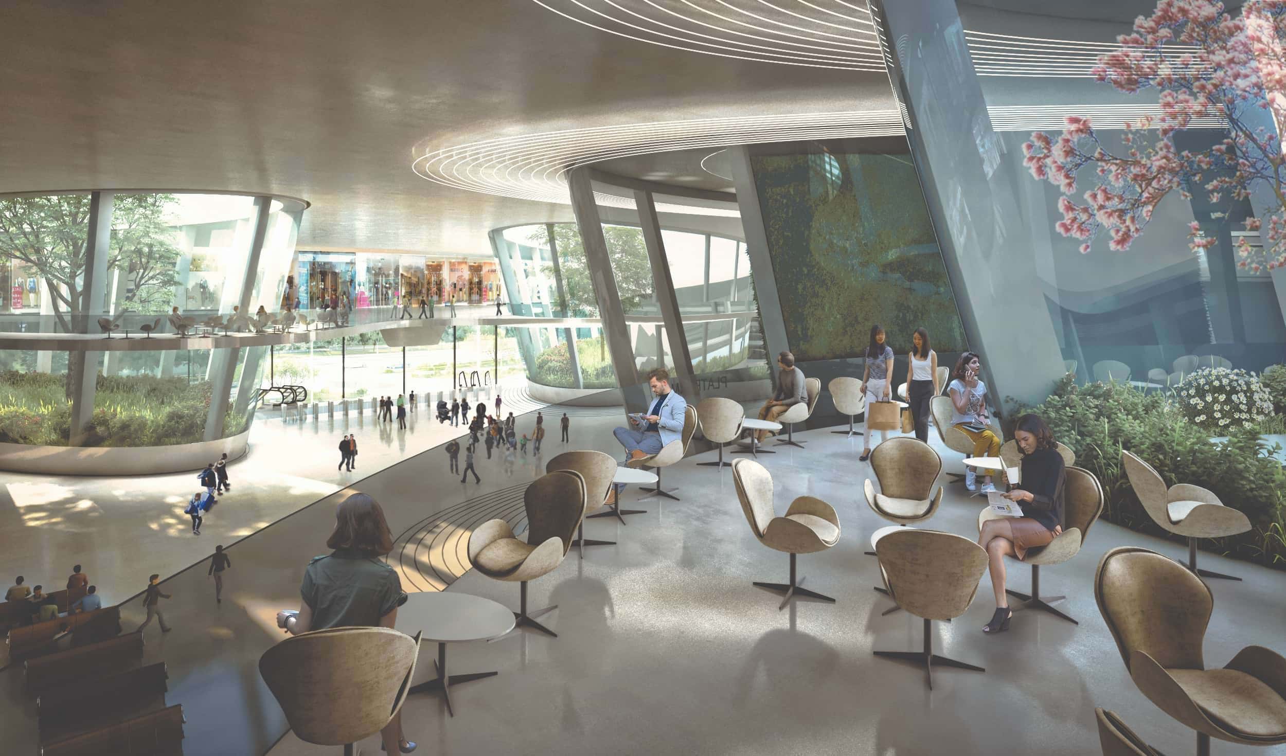 The concourse plaza is fully glazed, offering views for easy circulation, wayfinding, and maximum natural lighting