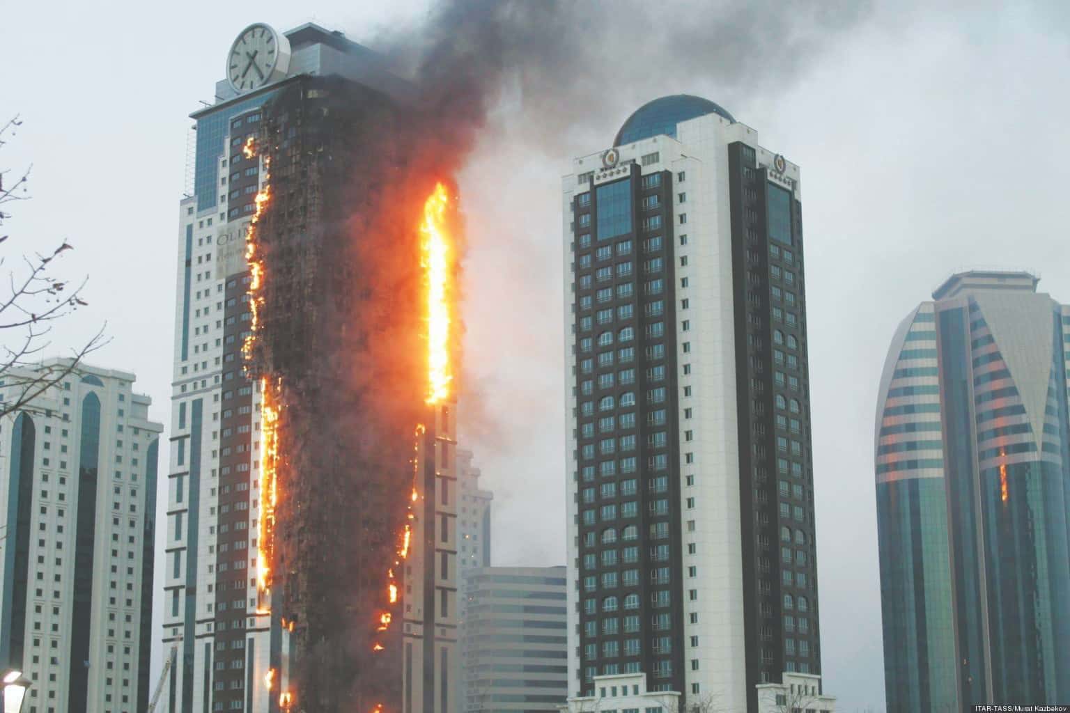 A fire swept through the tallest building in the Russian Republic of Chechnya