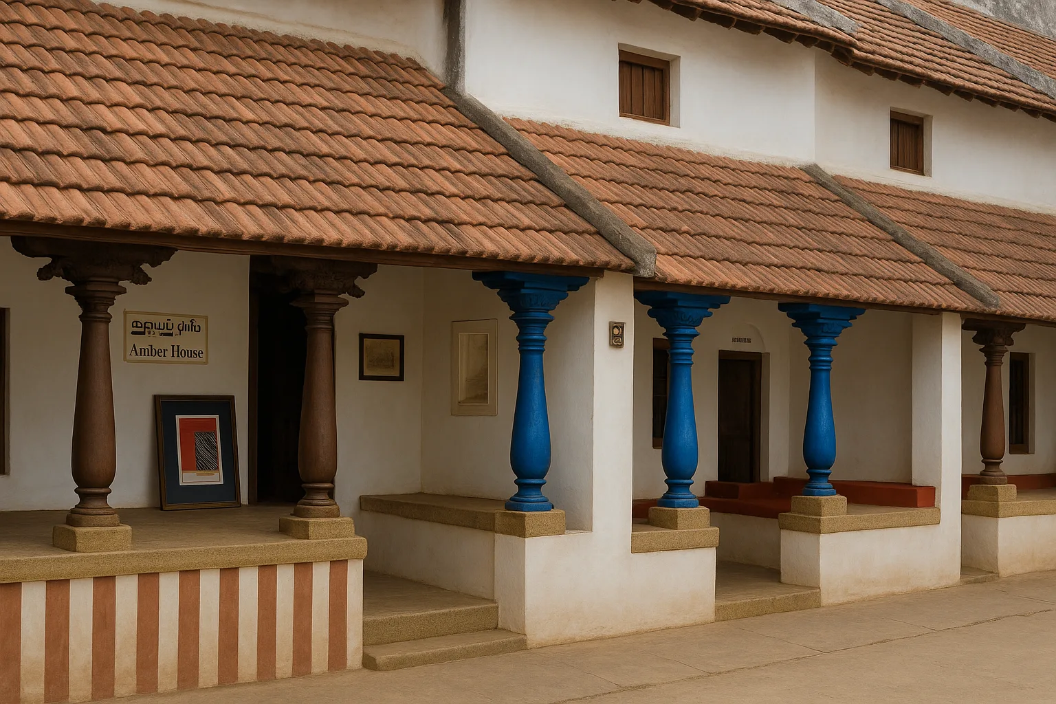 A thinnai (platform) outside a South Indian home - shaded, inviting, and social - a simple yet meaningful threshold where people rest, converse, and connect with the street.