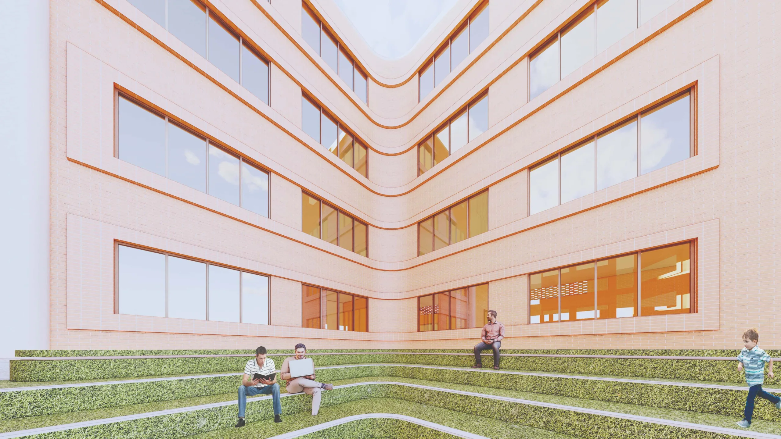 The U-shaped building block form opened up along the north-east to maximise day-light along the longest perimeter