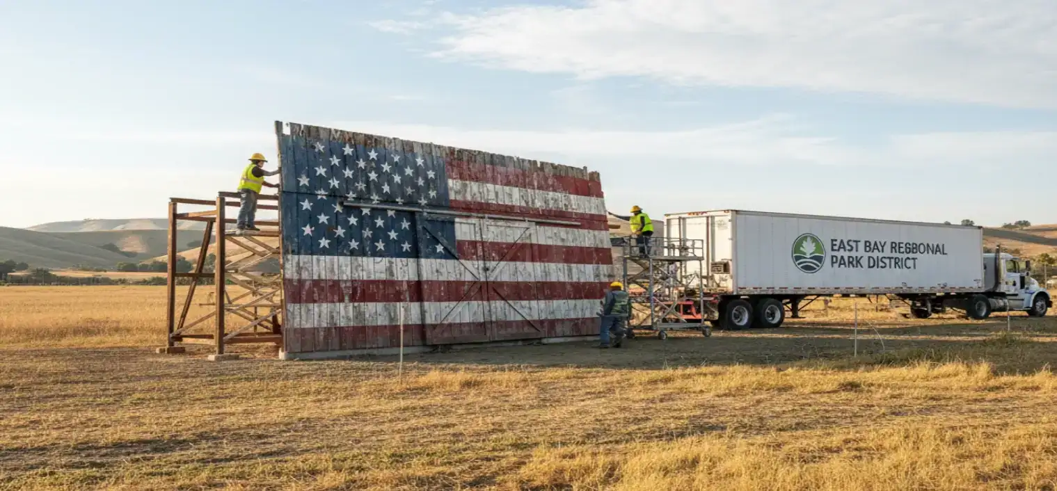 Historic “Flag Barn” Façade Moves To Brentwood For Preservation And Display