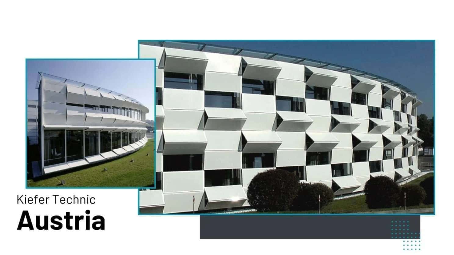 This building showcases a kinetic façade made of individual aluminium panels that can be electronically controlled