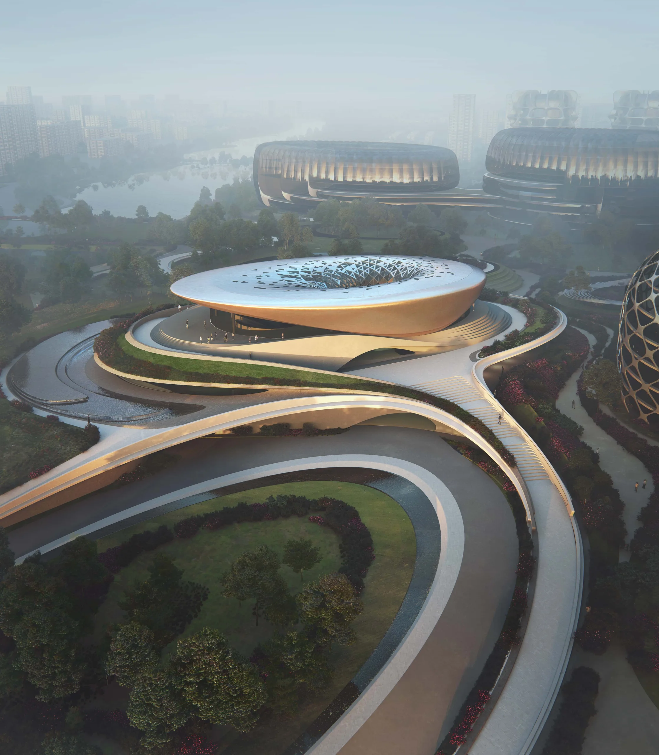Unicorn Island – ZHA’s largest project to date, with 1 million square metres of area. Image courtesy Render by Negativ