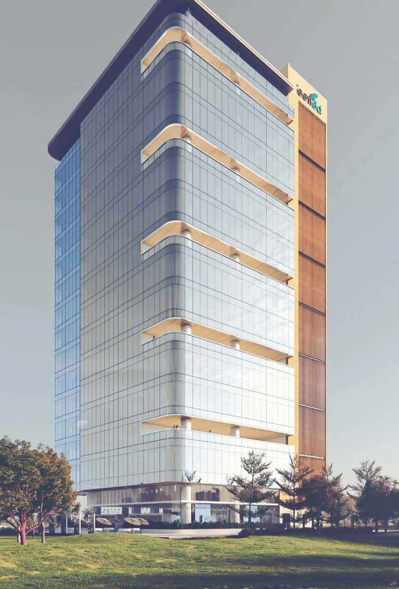 Befree Tower, Gift City, Gandhinagar, Gujarat. High-performance coatings, insulated glass units (IGUs), chemical strengthening, smart glass integration, and circular economy practices are helping reduce defects, waste, and long-term environmental impact (Image Credit – Firetec Systems India)