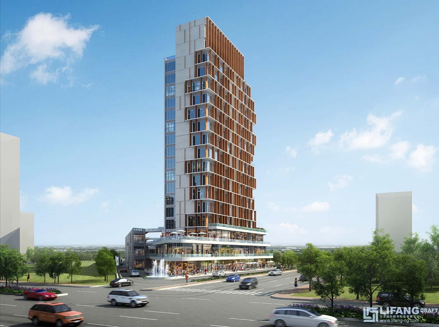 Centerwalk Ansal Housing, Gurgaon, A combination of sandstone fins with green balconies to naturally shade interiors and reduce heat gain