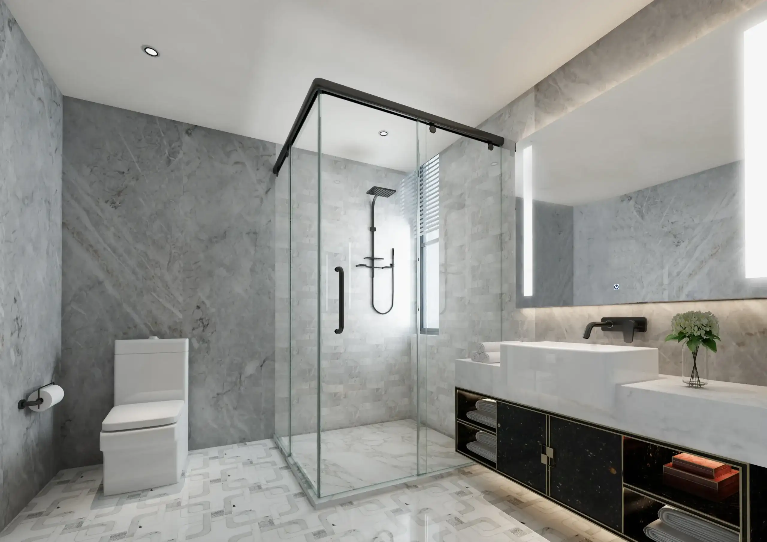 Luxurious glass shower cubicles