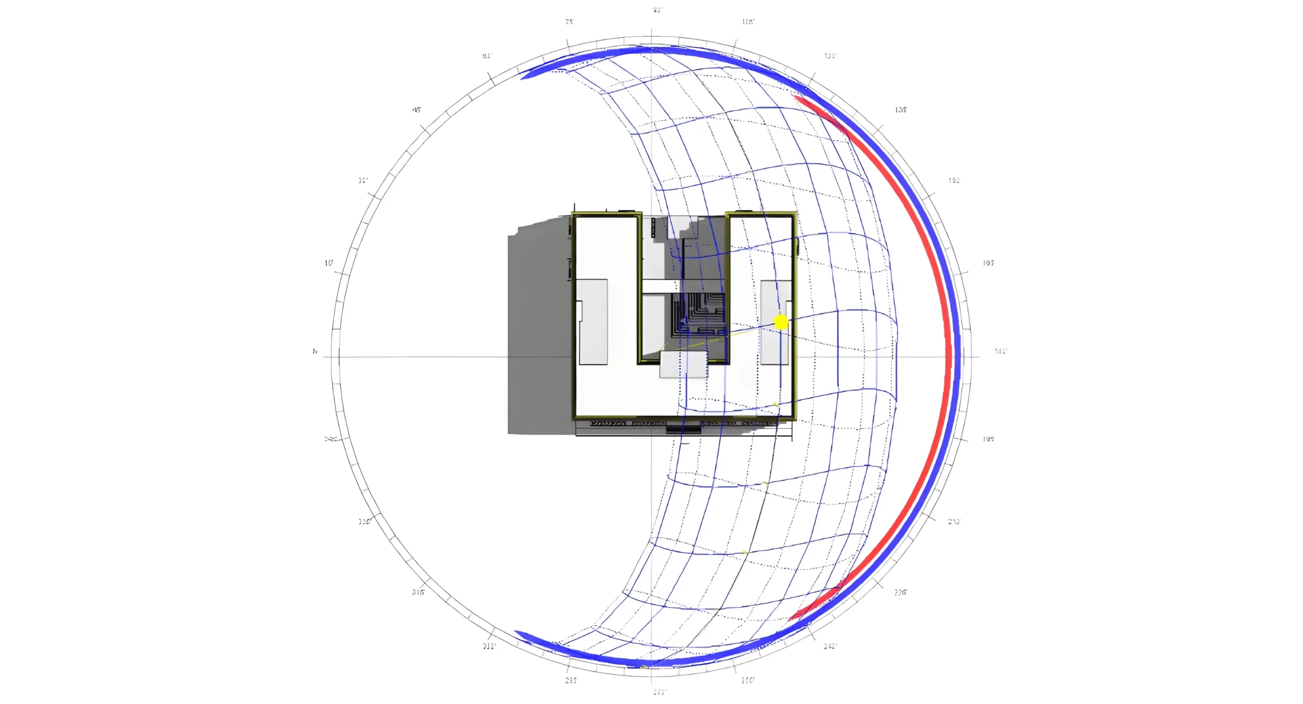 Showing the building’s orientation (in plain view) with the sun-path