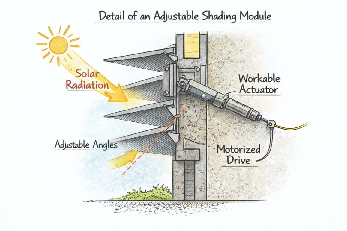 Detail of an adjustable shading module