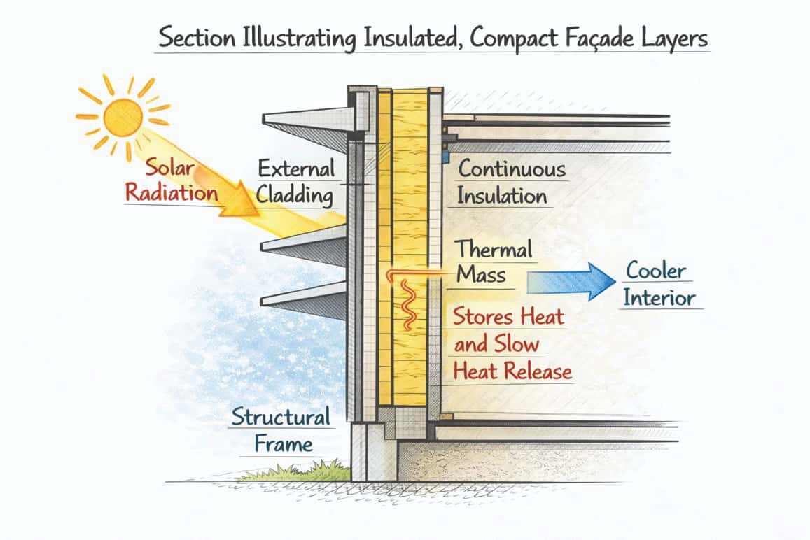 Insulated, compact façade layers