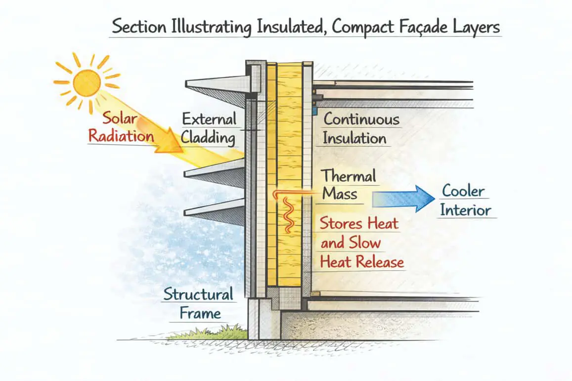 Insulated, compact façade layers