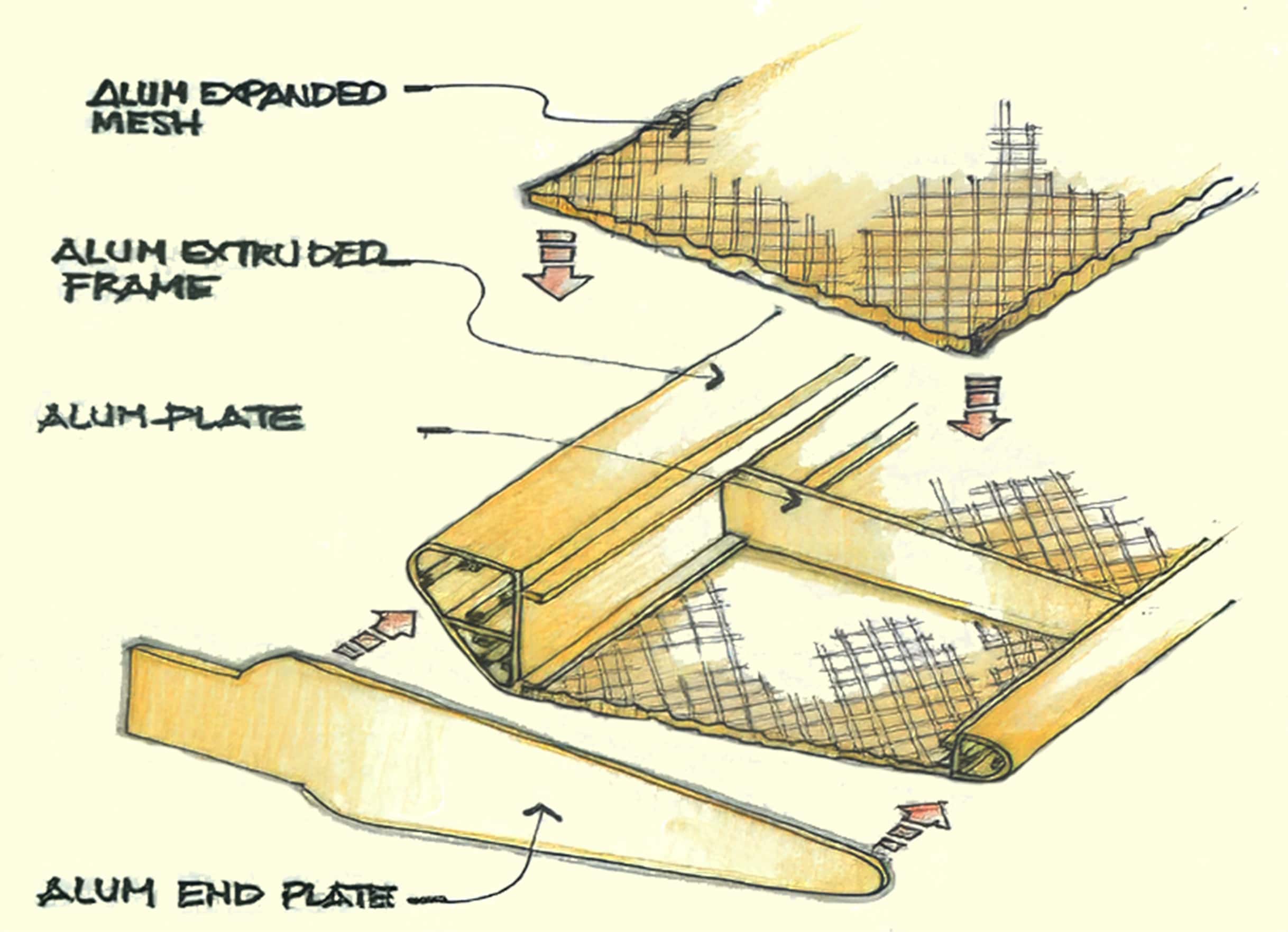 Sunshade Sketch showing various components