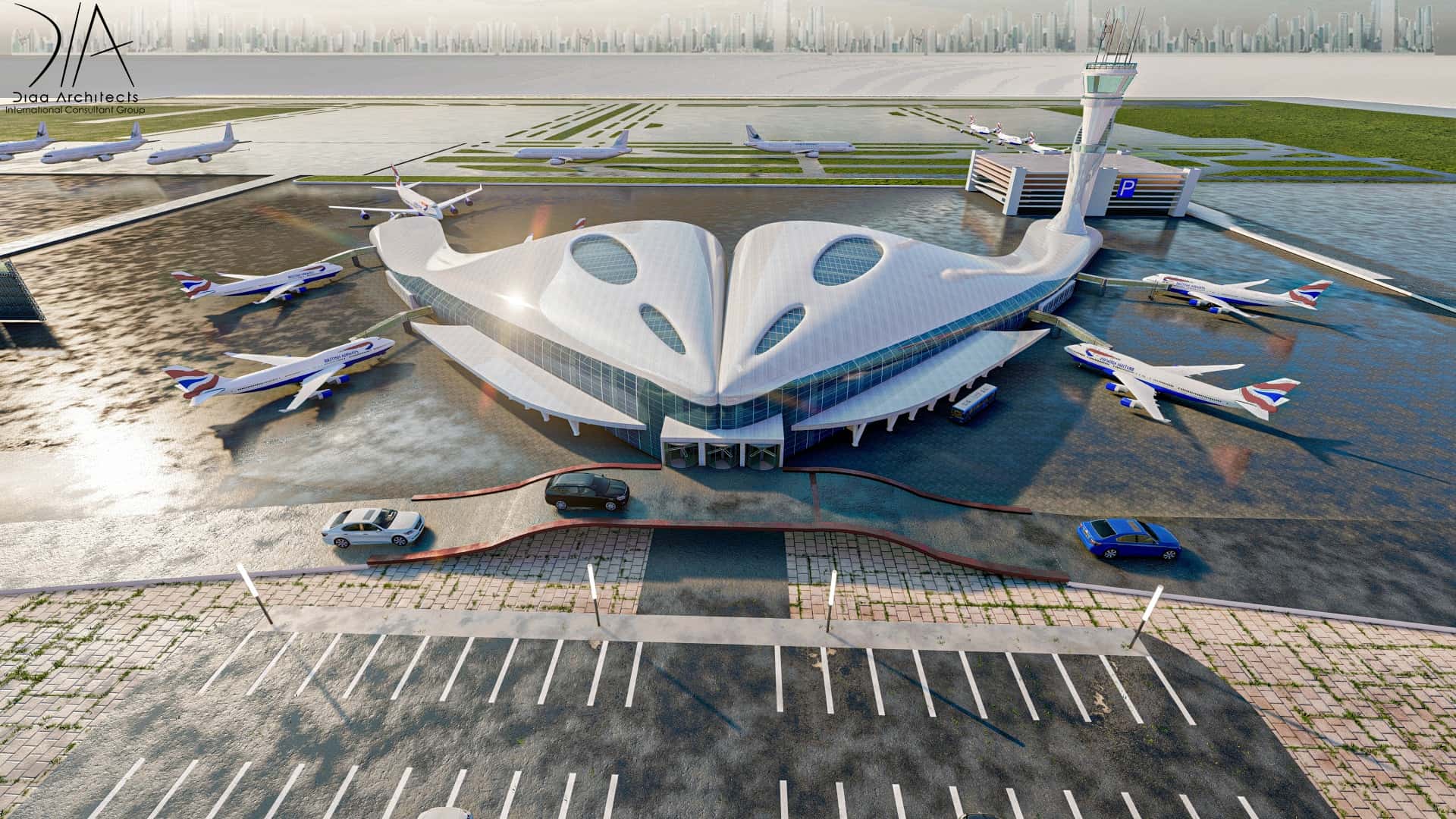 Façade that is designed to perform in harmony with the movement of the sun. Image courtesy Diaa Architects