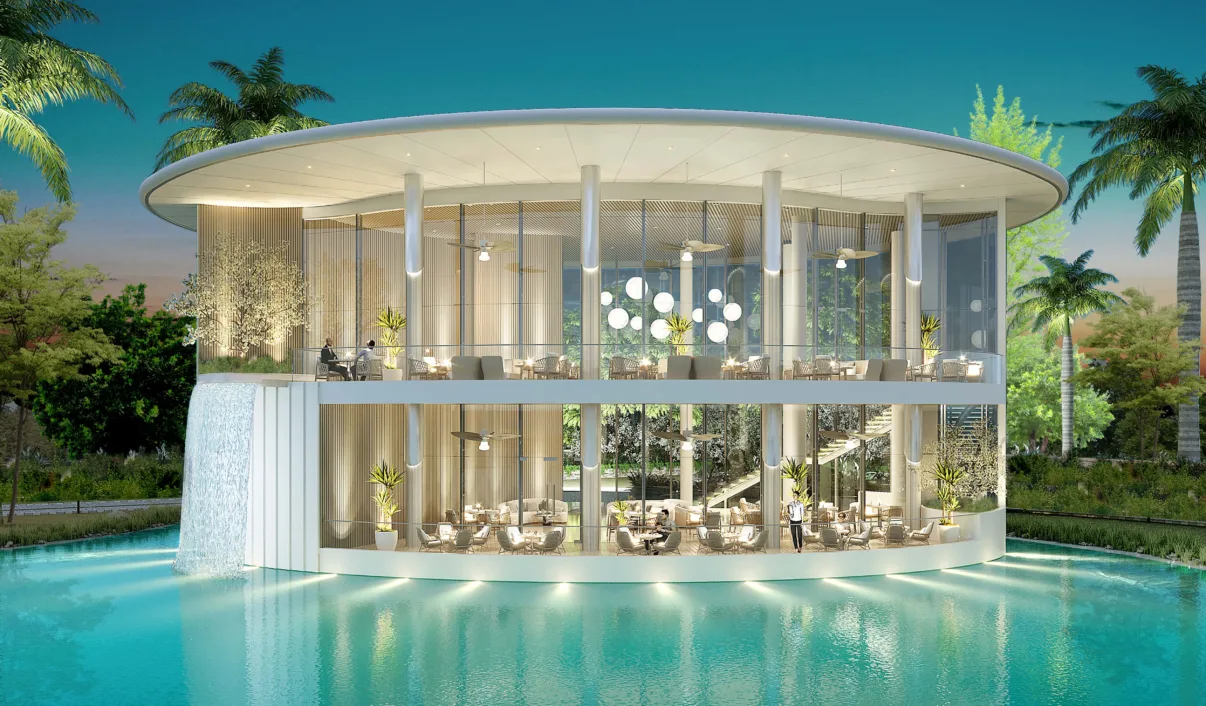 Large-format glazed façades frame views of the lake and the surrounding landscape and allow abundant natural daylight to enter the interiors