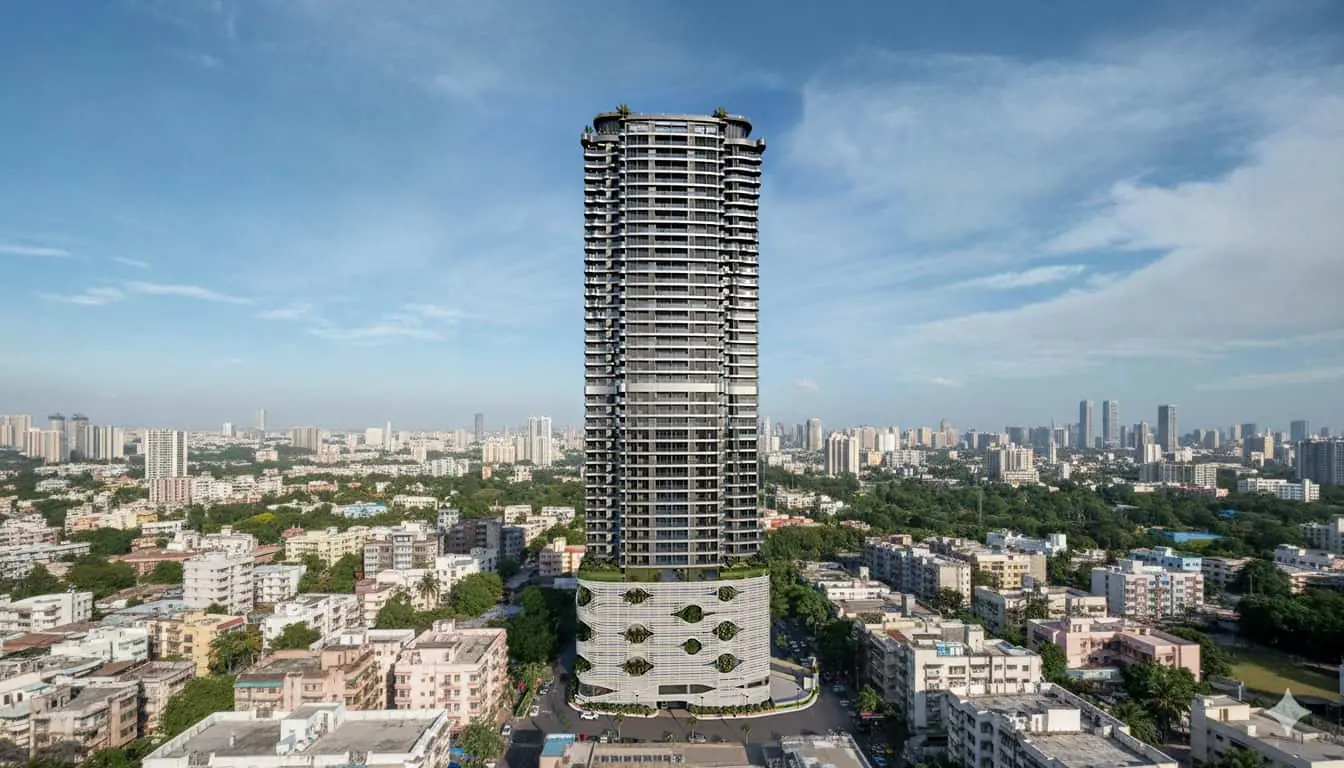 The façade integrates aluminium cladding elements to achieve sculpted curves while maintaining structural efficiency