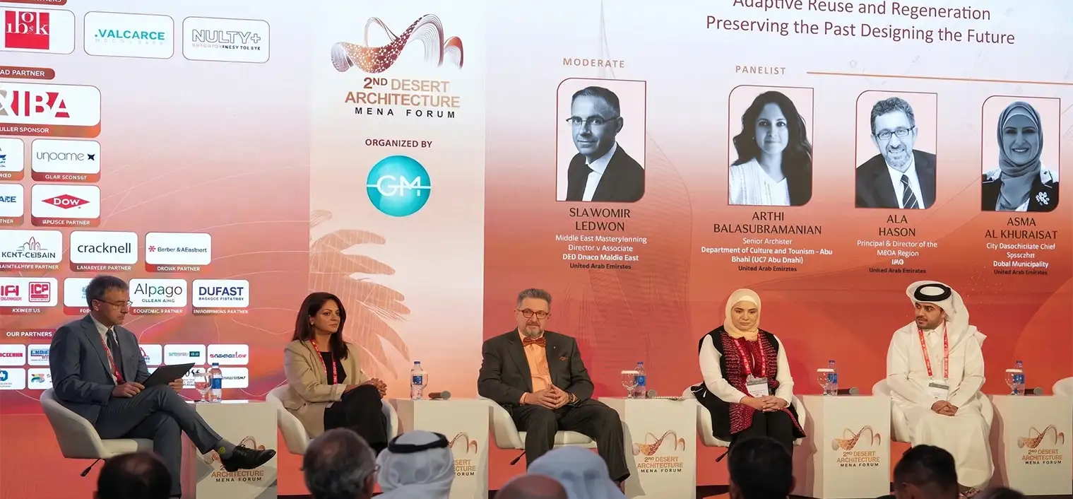 A panel discussion during the opening day of the Desert Architecture MENA Forum 2026, Dubai