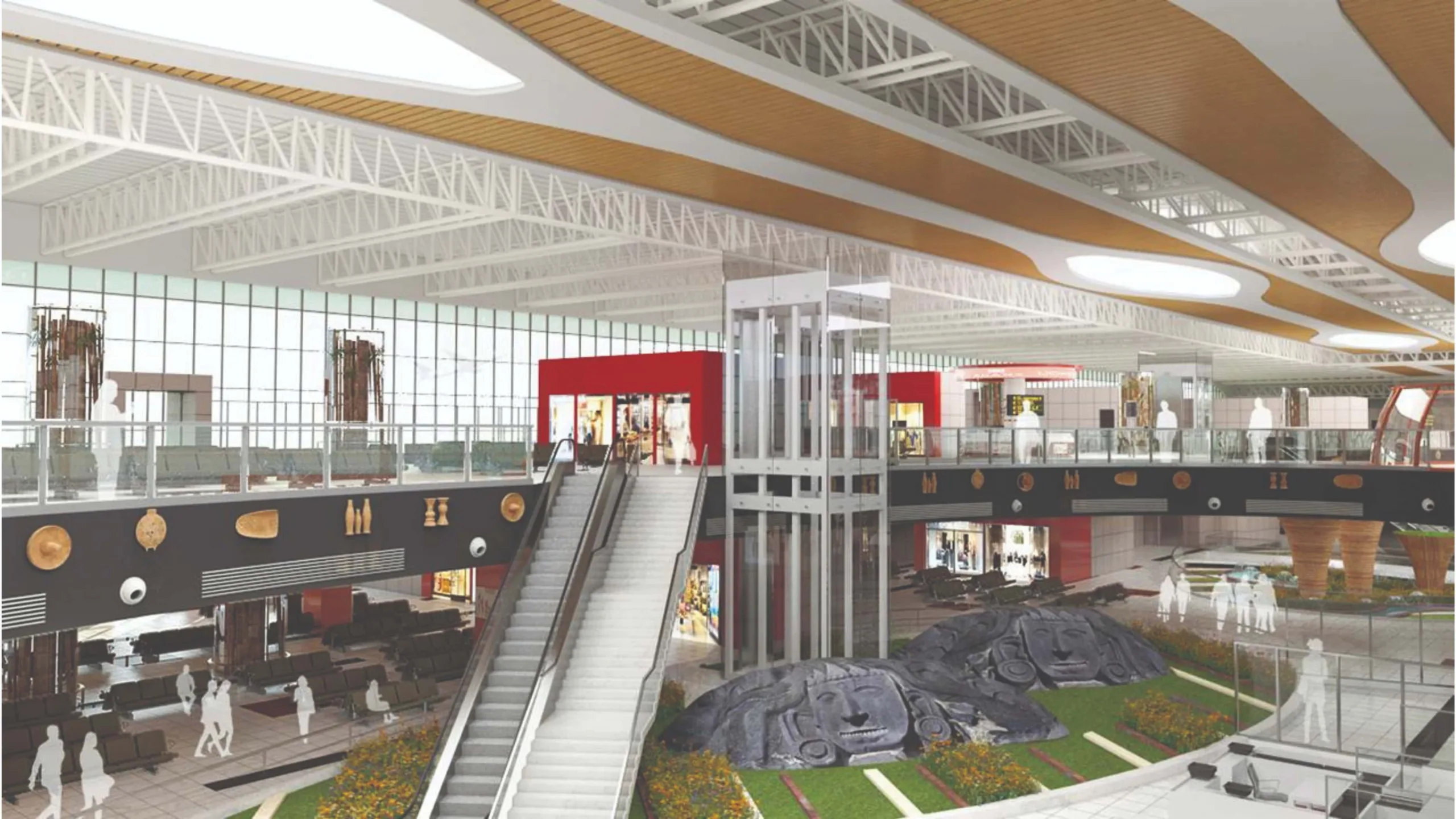 Internal landscape of the airport depicting local art in modern fabric, Unakoti hills in Agartala