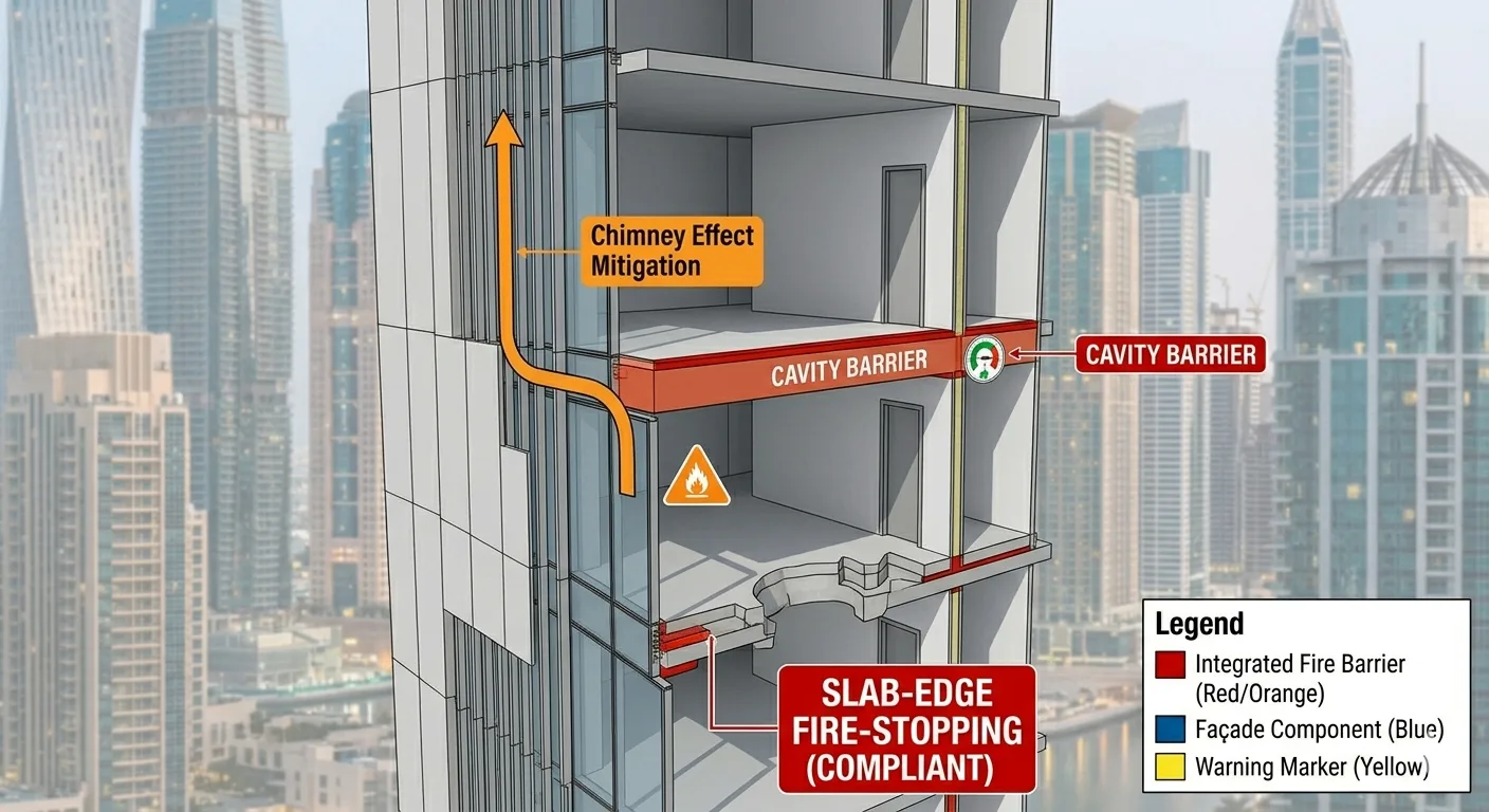 Under fire exposure conditions, some façade systems can contribute to rapid vertical flame spread, hidden cavity fire propagation, and falling debris hazards