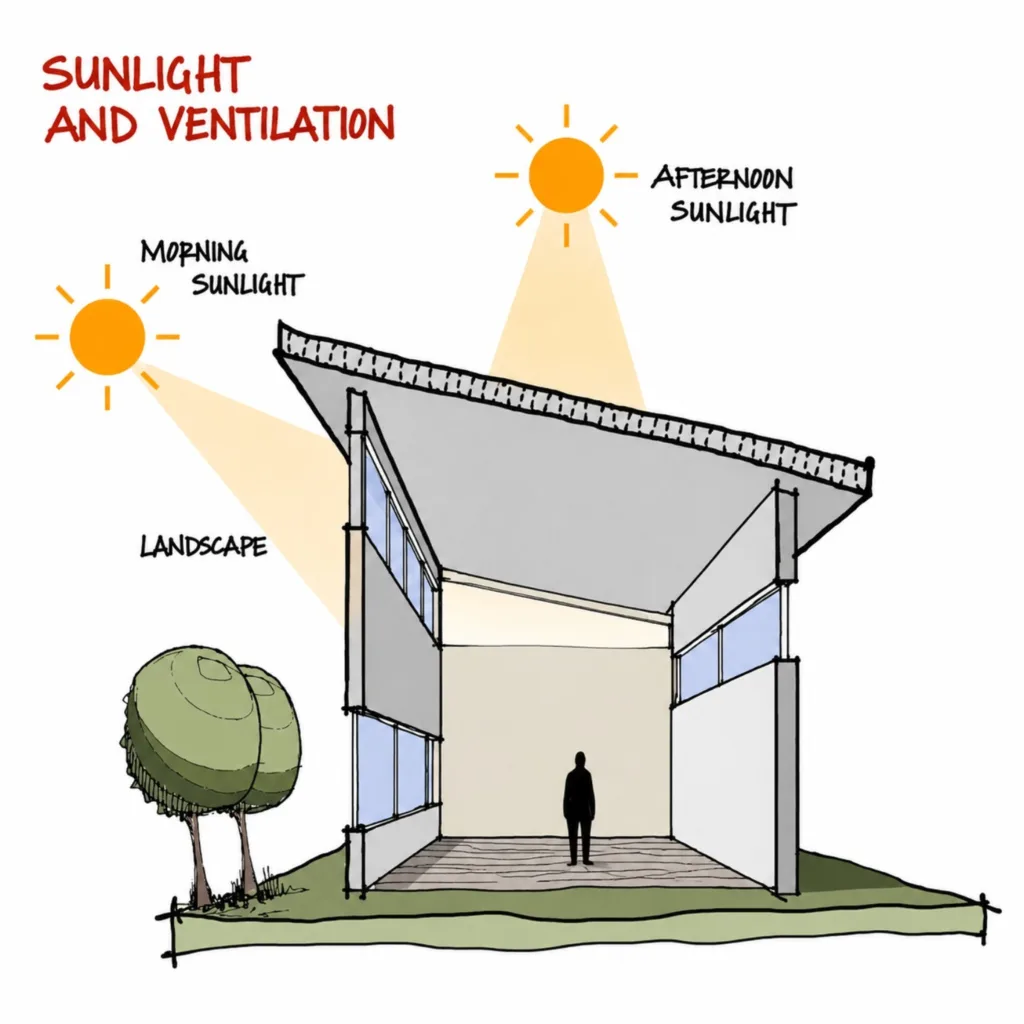 The low roof avoids the harsh sun, and the wooden jail allows the breeze to enter (Image Credit – Design Perception, Bengaluru)
