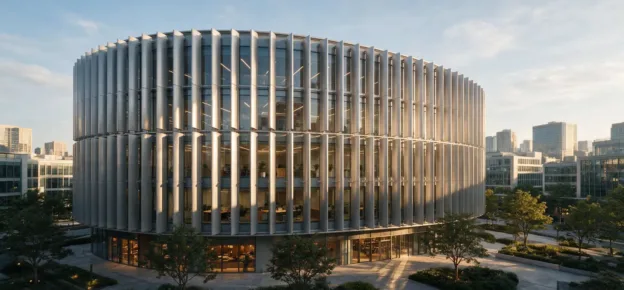 Angled aluminium fins to redirect diffused daylight toward ceilings
